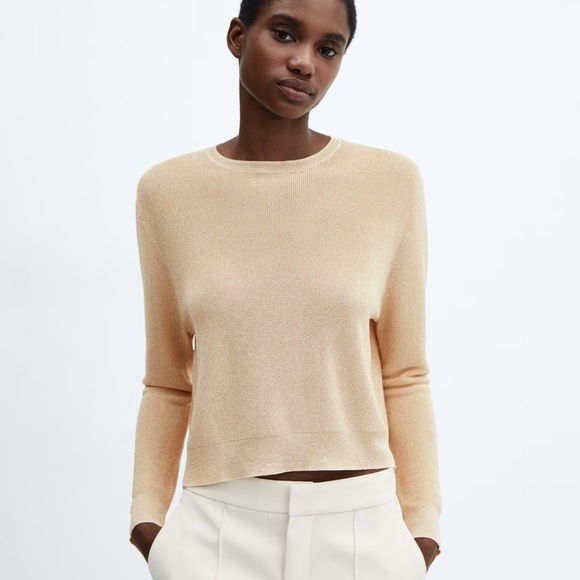 Mango Sweaters - Mango Cream Crew Neck Sweater Soft Knit Minimalist